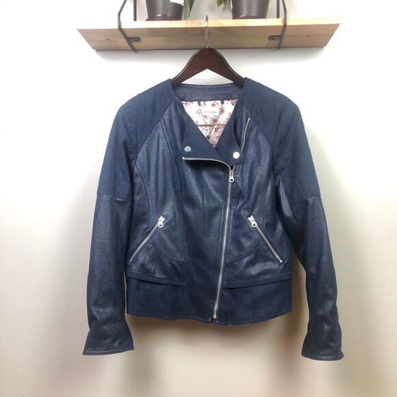 Freda (UK Boutique) Blue Biker Moto Jacket Size 12 - Picture 1 of 11